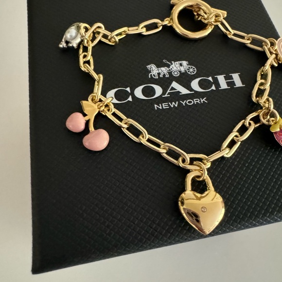 Gold COACH charm rainbow cherry strawberry bracelet - Picture 2 of 5